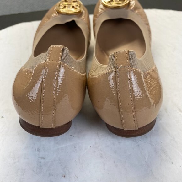 Tory Burch Tan Flats with Gold Logo - Picture 6 of 9